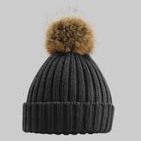 Fur pop pom chunky beanie